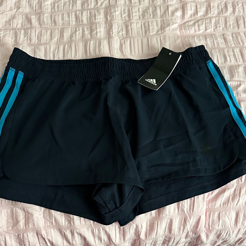 Adidas Women's Navy Shorts with Teal Stripes